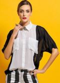Camisa Chiffon Bicolor Branca e Preta