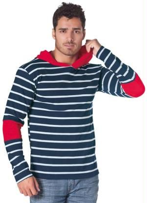 Camisa Azul Listrada com Capuz
