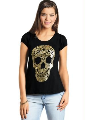 Blusa com Estampa de Caveira Preta