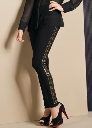Legging com Tachas Douradas Preta