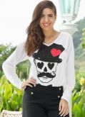 Blusa Caveira Manga Longa Branca