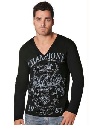 Blusa Manga Longa Preta com Estampa