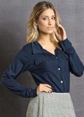 Camisa Feminina Marinho Manga Longa