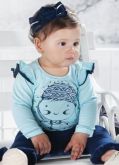 Blusa Azul Glacial com Babados no Ombro Rolú