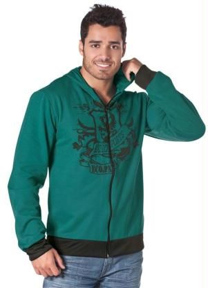 Jaqueta Verde com Capuz e Estampa Frontal