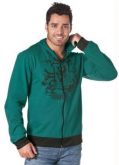 Jaqueta Verde com Capuz e Estampa Frontal