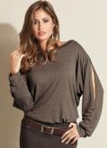 Blusa Estampa de Onça Manga Longa