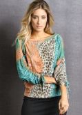 Blusa Estampada Manga 7/8 e Decote Canoa