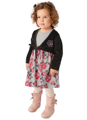 Conjunto Vestido e Bolero Brandili Cinza